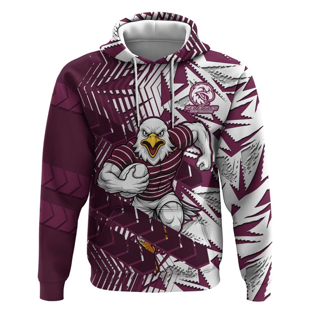 Manly Warringah Sea Eagles Rugby Hoodie Fierce Mascot Geometric Tribal Art