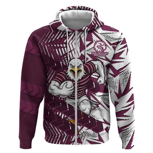 Manly Warringah Sea Eagles Rugby Hoodie Fierce Mascot Geometric Tribal Art
