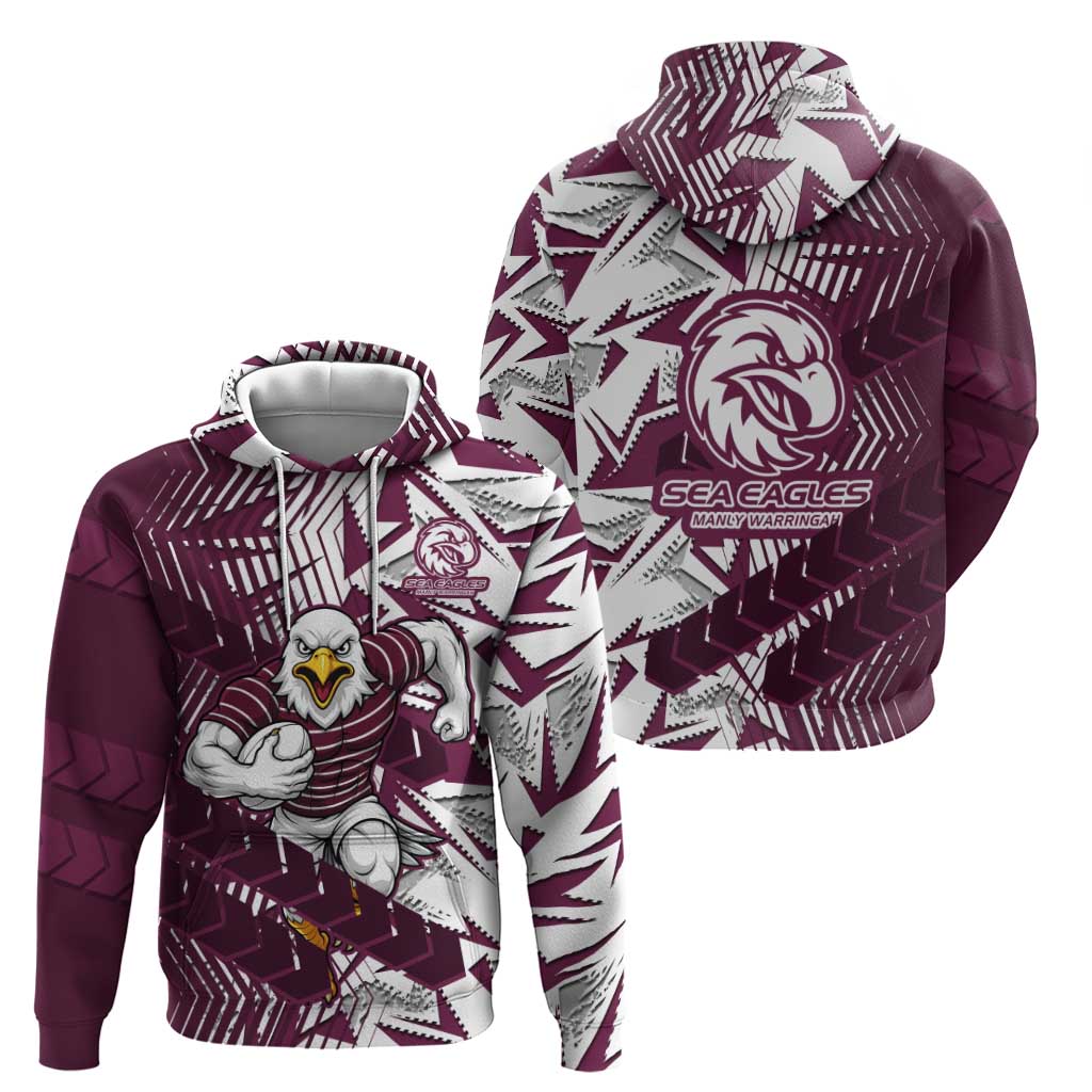 Manly Warringah Sea Eagles Rugby Hoodie Fierce Mascot Geometric Tribal Art
