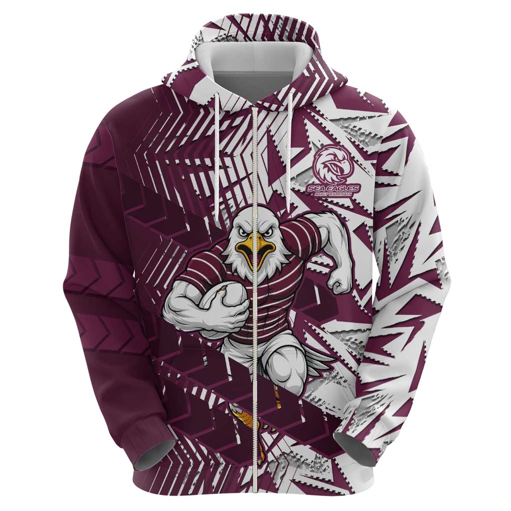 Manly Warringah Sea Eagles Rugby Hoodie Fierce Mascot Geometric Tribal Art