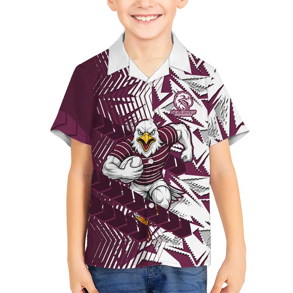 Manly Warringah Sea Eagles Rugby Kid Hawaiian Shirt Fierce Mascot Geometric Tribal Art