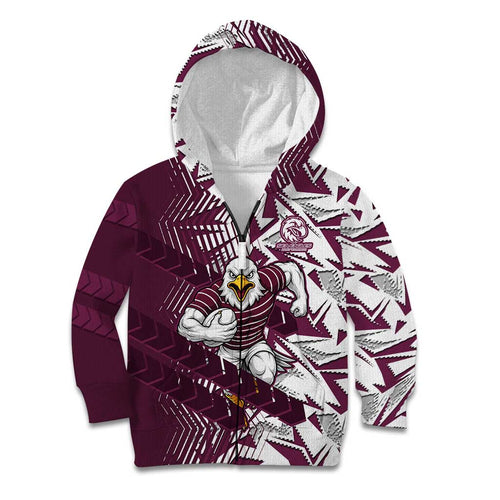 Manly Warringah Sea Eagles Rugby Kid Hoodie Fierce Mascot Geometric Tribal Art