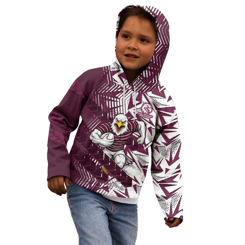 Manly Warringah Sea Eagles Rugby Kid Hoodie Fierce Mascot Geometric Tribal Art