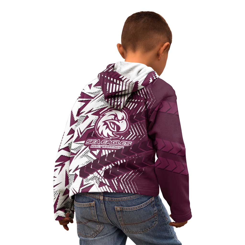Manly Warringah Sea Eagles Rugby Kid Hoodie Fierce Mascot Geometric Tribal Art