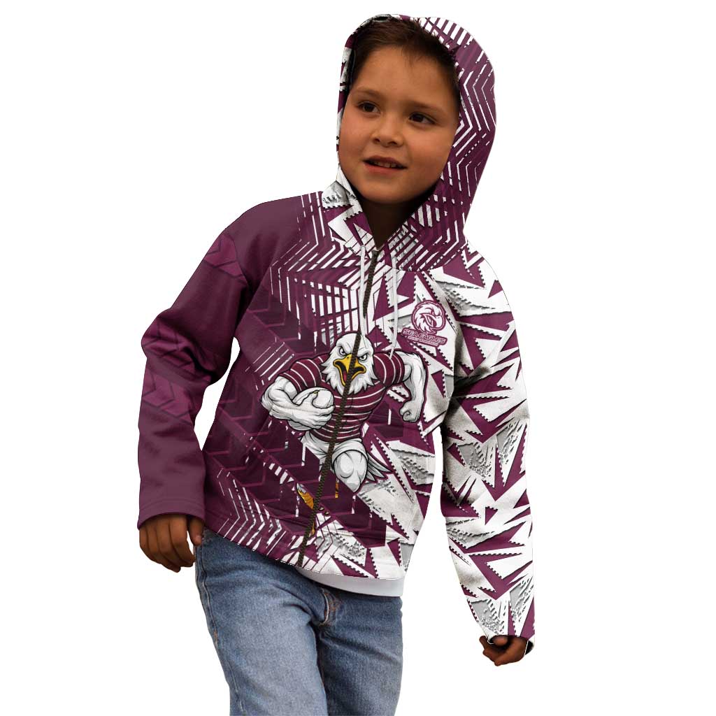 Manly Warringah Sea Eagles Rugby Kid Hoodie Fierce Mascot Geometric Tribal Art