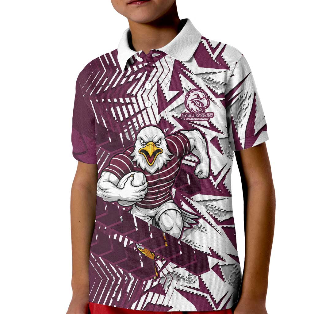 Manly Warringah Sea Eagles Rugby Kid Polo Shirt Fierce Mascot Geometric Tribal Art