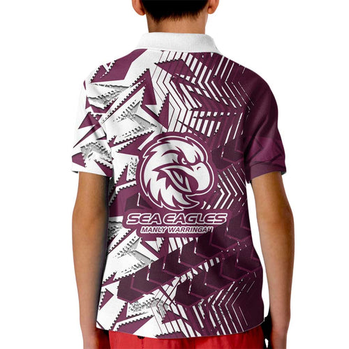 Manly Warringah Sea Eagles Rugby Kid Polo Shirt Fierce Mascot Geometric Tribal Art