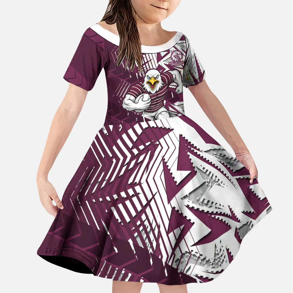 Manly Warringah Sea Eagles Rugby Kid Short Sleeve Dress Fierce Mascot Geometric Tribal Art