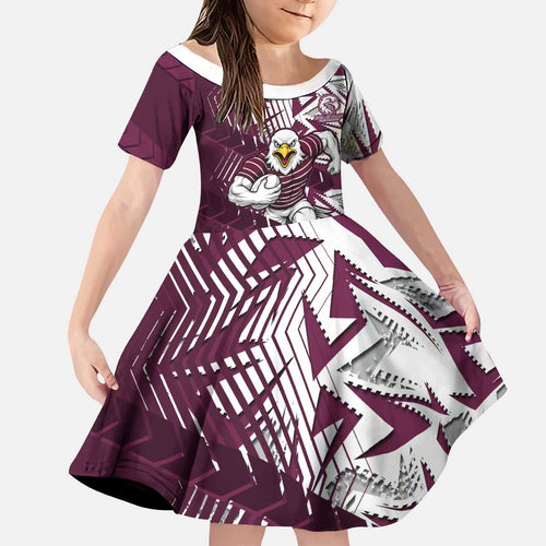Manly Warringah Sea Eagles Rugby Kid Short Sleeve Dress Fierce Mascot Geometric Tribal Art