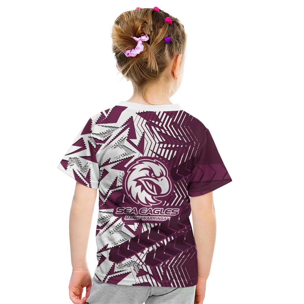 Manly Warringah Sea Eagles Rugby Kid T Shirt Fierce Mascot Geometric Tribal Art