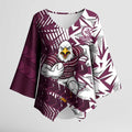 Manly Warringah Sea Eagles Rugby Kimono Sleeve Blouse Fierce Mascot Geometric Tribal Art