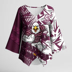 Manly Warringah Sea Eagles Rugby Kimono Sleeve Blouse Fierce Mascot Geometric Tribal Art
