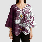 Manly Warringah Sea Eagles Rugby Kimono Sleeve Blouse Fierce Mascot Geometric Tribal Art