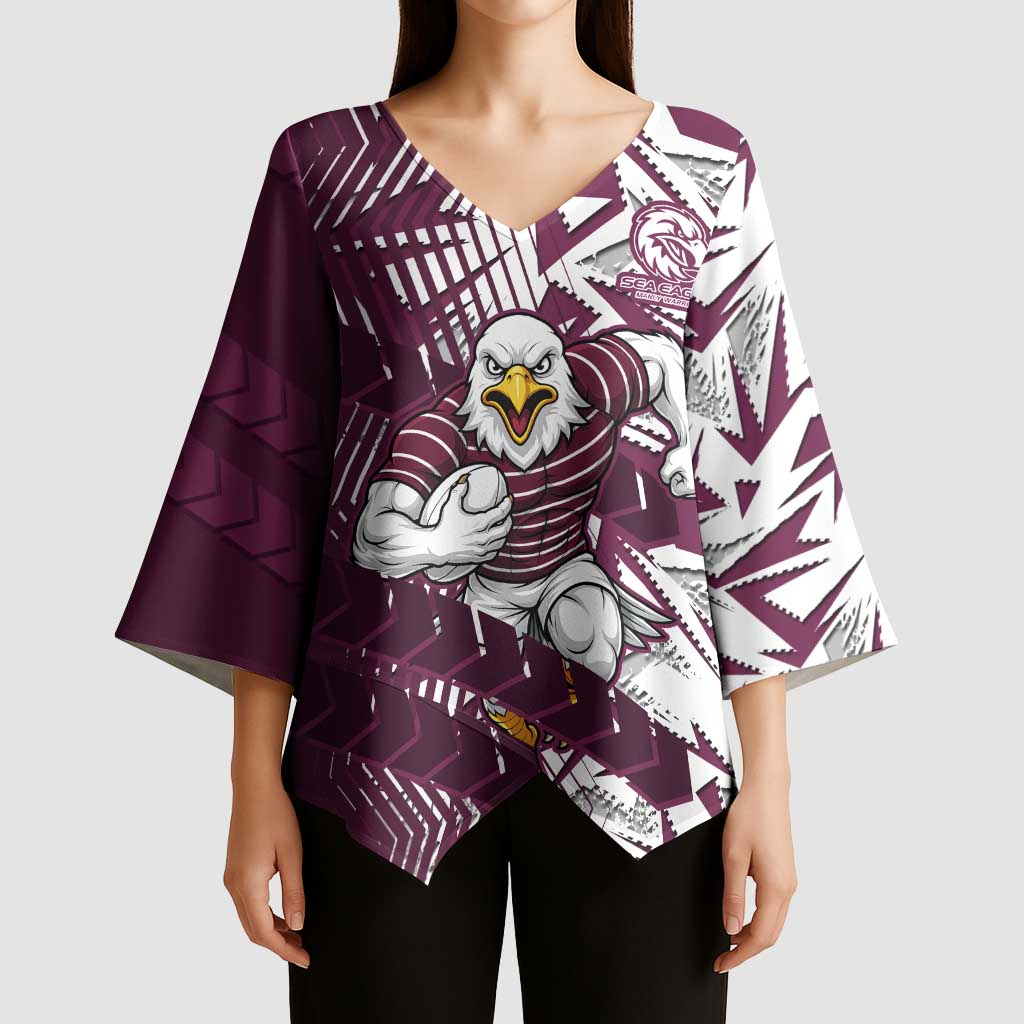 Manly Warringah Sea Eagles Rugby Kimono Sleeve Blouse Fierce Mascot Geometric Tribal Art