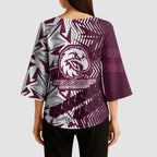 Manly Warringah Sea Eagles Rugby Kimono Sleeve Blouse Fierce Mascot Geometric Tribal Art