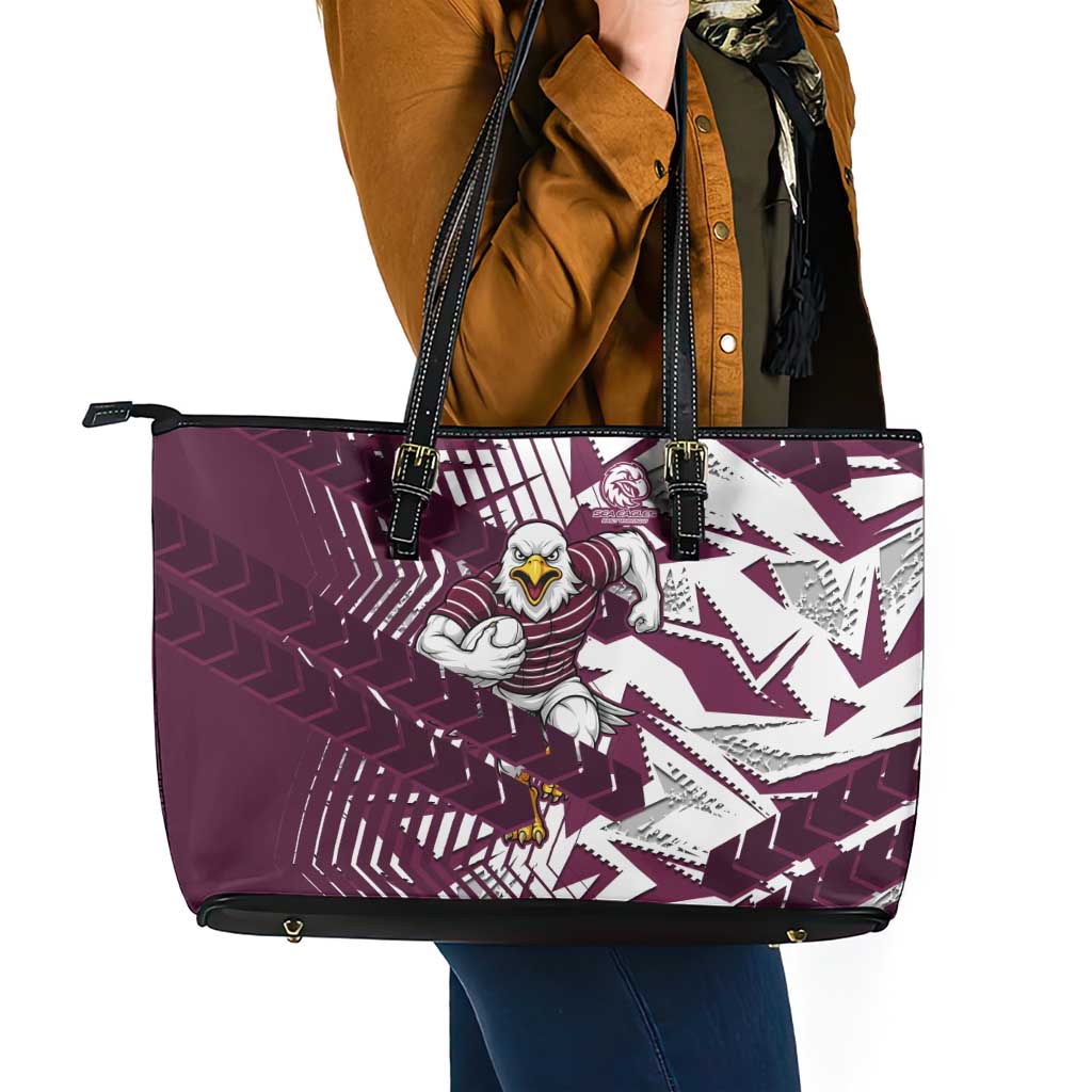 Manly Warringah Sea Eagles Rugby Leather Tote Bag Fierce Mascot Geometric Tribal Art