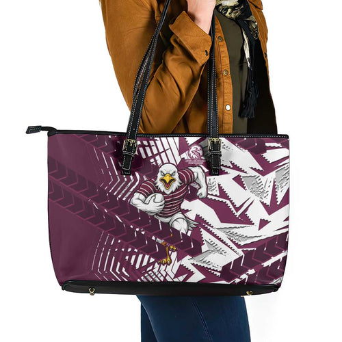 Manly Warringah Sea Eagles Rugby Leather Tote Bag Fierce Mascot Geometric Tribal Art