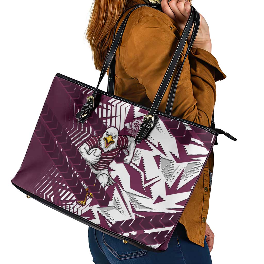 Manly Warringah Sea Eagles Rugby Leather Tote Bag Fierce Mascot Geometric Tribal Art