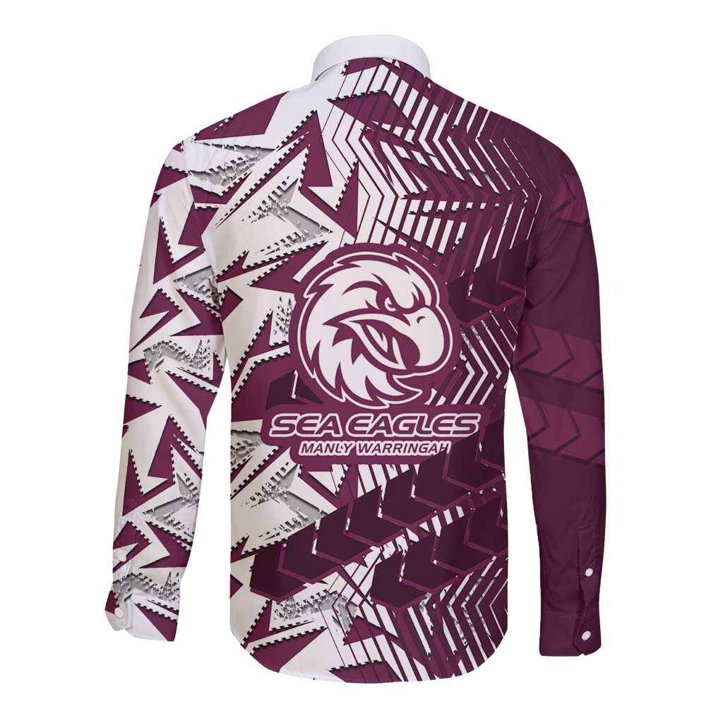 Manly Warringah Sea Eagles Rugby Long Sleeve Button Shirt Fierce Mascot Geometric Tribal Art