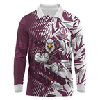 Manly Warringah Sea Eagles Rugby Long Sleeve Polo Shirt Fierce Mascot Geometric Tribal Art