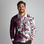 Manly Warringah Sea Eagles Rugby Long Sleeve Polo Shirt Fierce Mascot Geometric Tribal Art