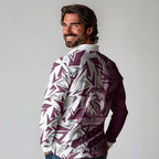 Manly Warringah Sea Eagles Rugby Long Sleeve Polo Shirt Fierce Mascot Geometric Tribal Art