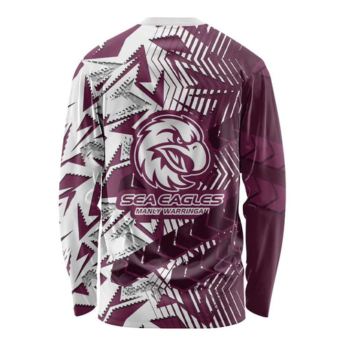 Manly Warringah Sea Eagles Rugby Long Sleeve Shirt Fierce Mascot Geometric Tribal Art