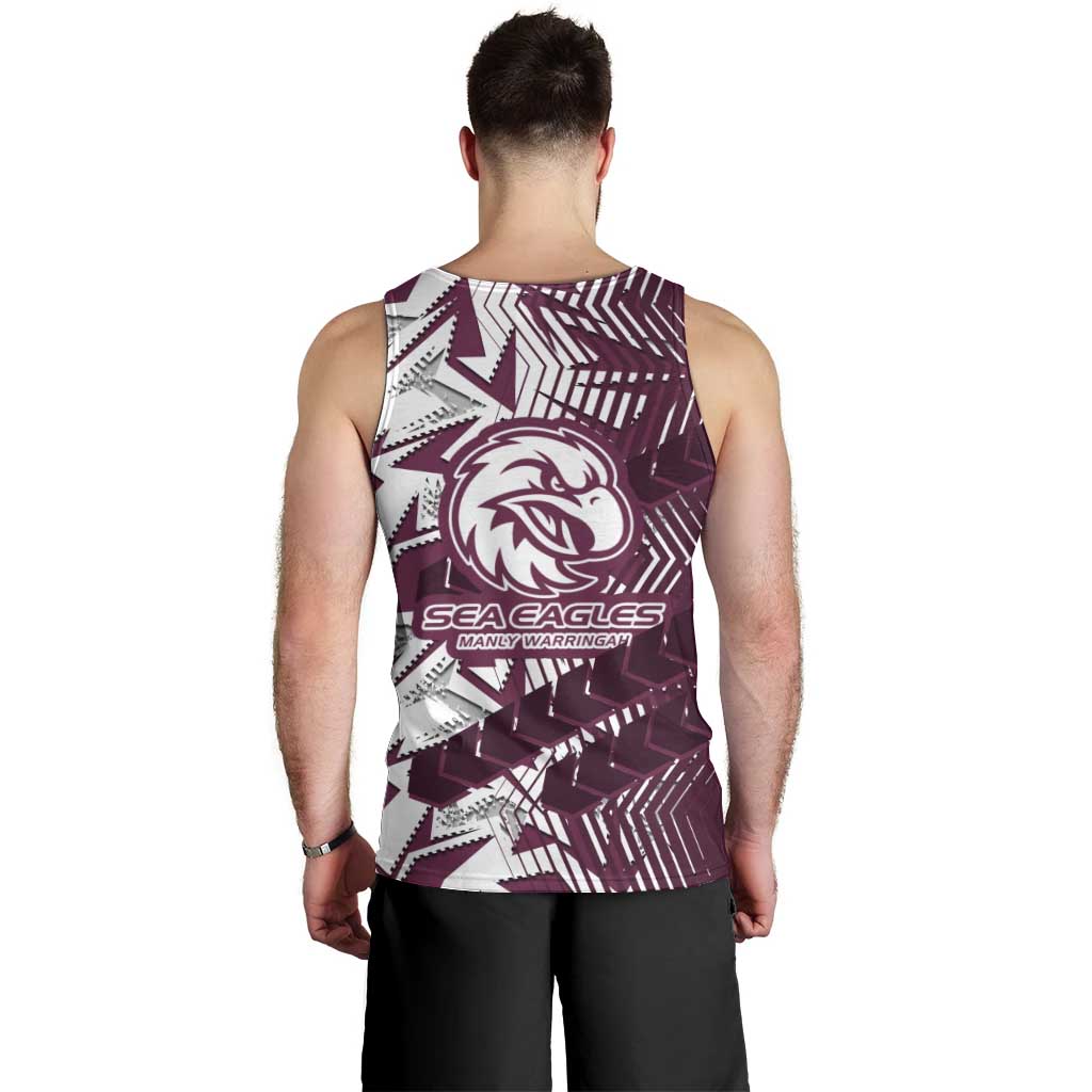 Manly Warringah Sea Eagles Rugby Men Tank Top Fierce Mascot Geometric Tribal Art