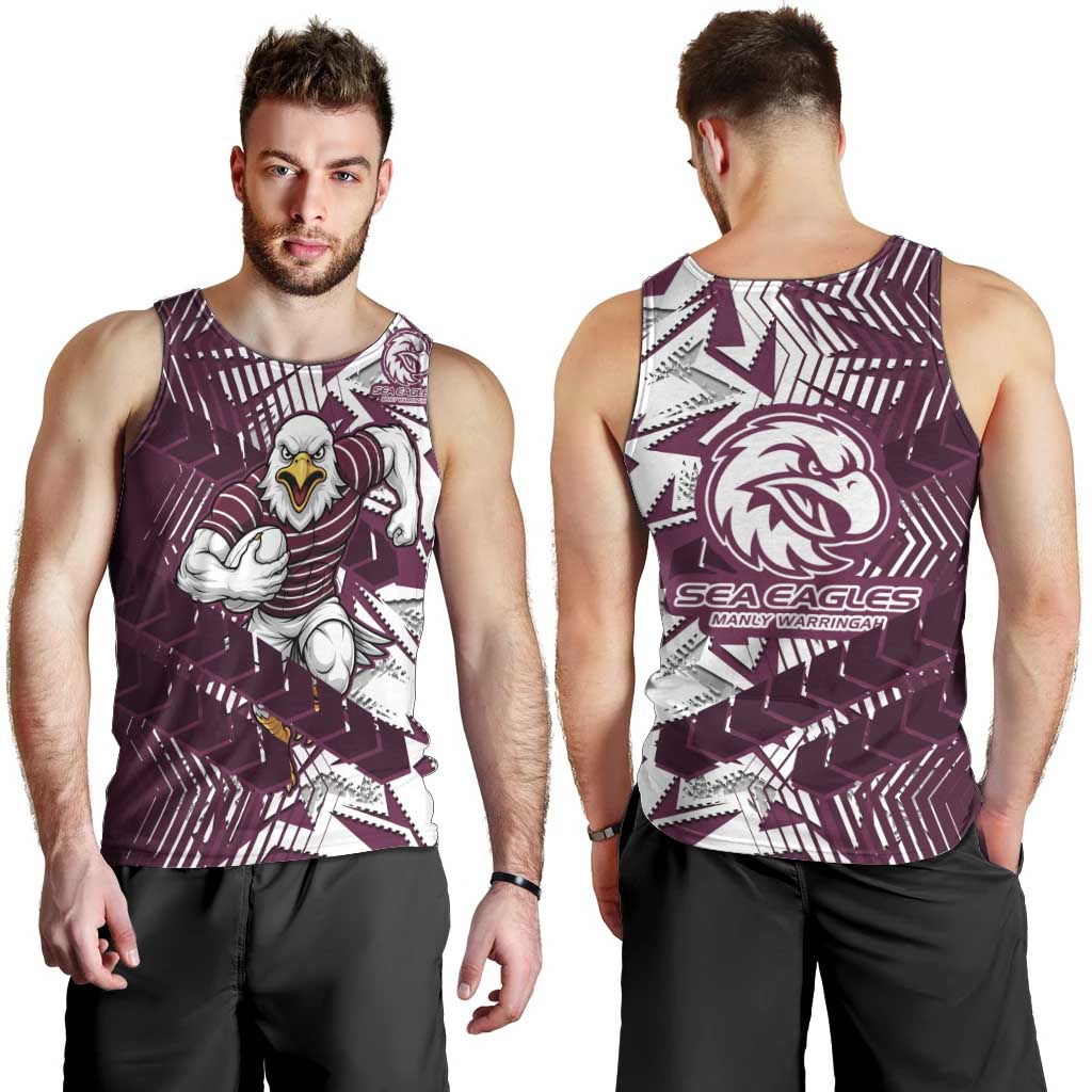 Manly Warringah Sea Eagles Rugby Men Tank Top Fierce Mascot Geometric Tribal Art