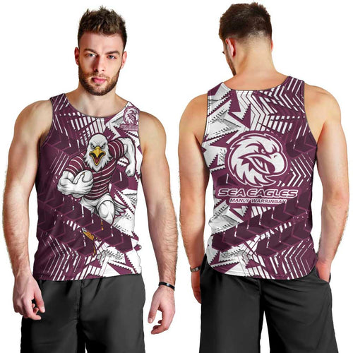 Manly Warringah Sea Eagles Rugby Men Tank Top Fierce Mascot Geometric Tribal Art