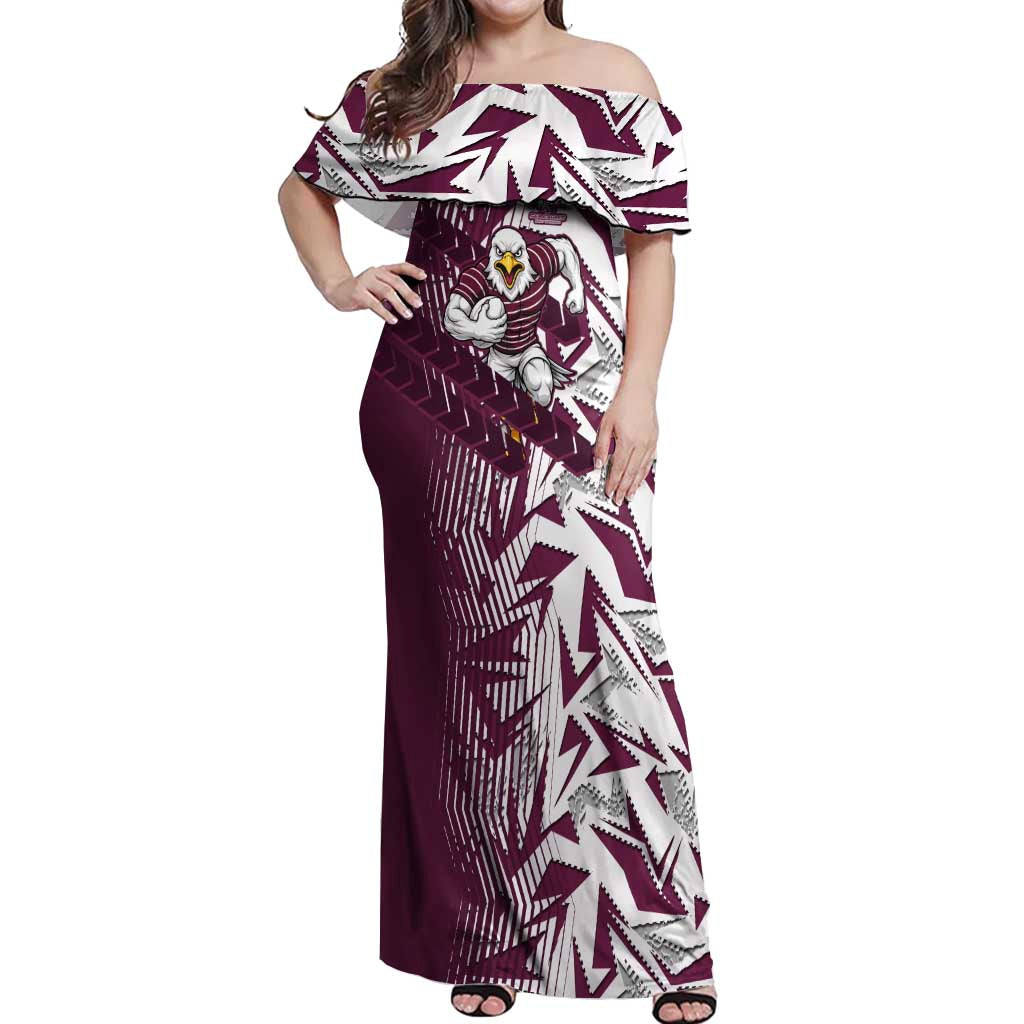 Manly Warringah Sea Eagles Rugby Off Shoulder Maxi Dress Fierce Mascot Geometric Tribal Art