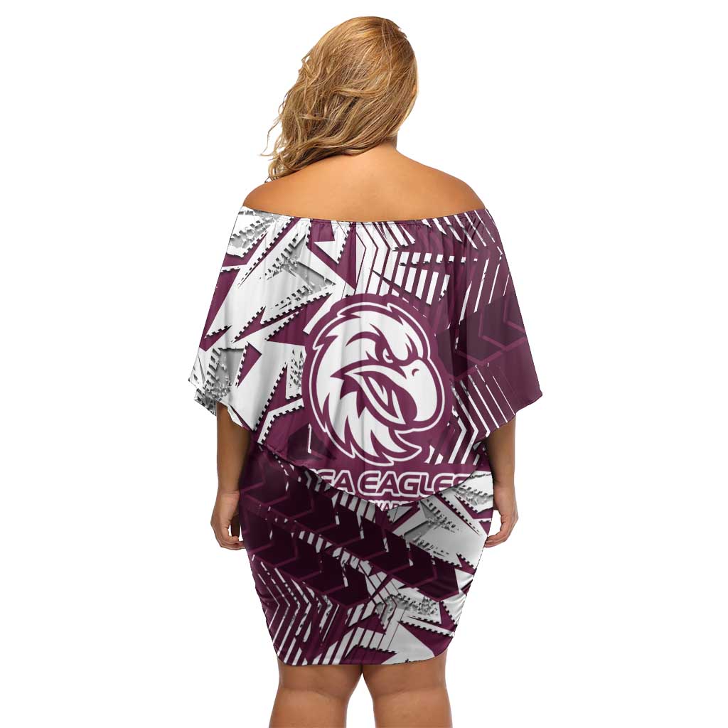 Manly Warringah Sea Eagles Rugby Off Shoulder Short Dress Fierce Mascot Geometric Tribal Art