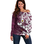 Manly Warringah Sea Eagles Rugby Off Shoulder Sweater Fierce Mascot Geometric Tribal Art