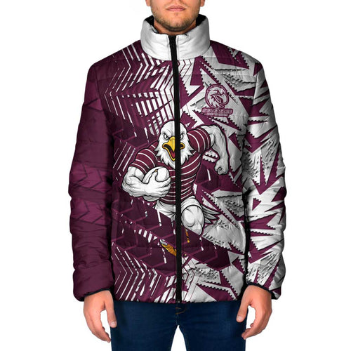 Manly Warringah Sea Eagles Rugby Padded Jacket Fierce Mascot Geometric Tribal Art