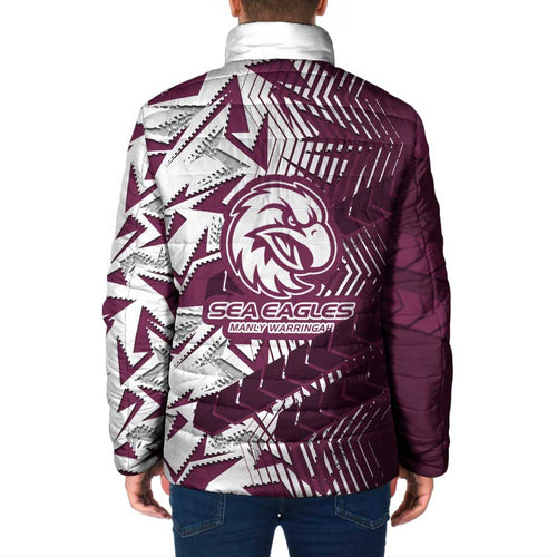 Manly Warringah Sea Eagles Rugby Padded Jacket Fierce Mascot Geometric Tribal Art