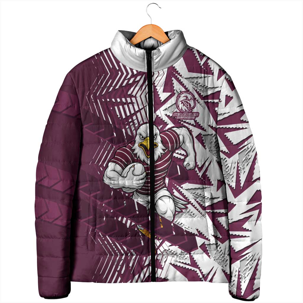Manly Warringah Sea Eagles Rugby Padded Jacket Fierce Mascot Geometric Tribal Art