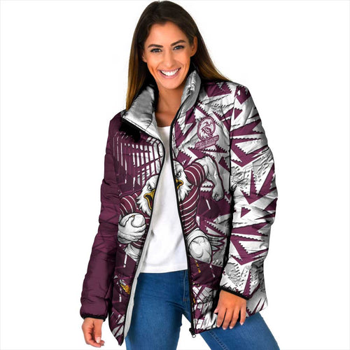 Manly Warringah Sea Eagles Rugby Padded Jacket Fierce Mascot Geometric Tribal Art