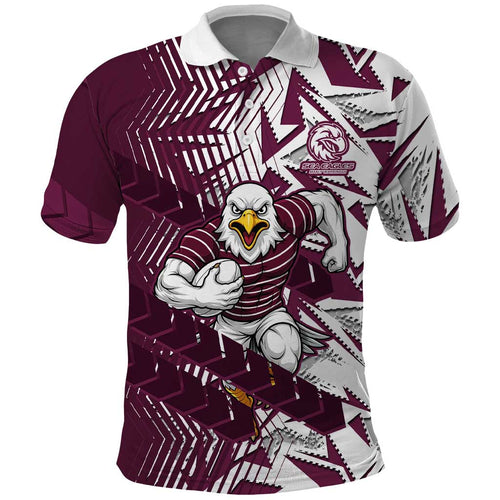 Manly Warringah Sea Eagles Rugby Polo Shirt Fierce Mascot Geometric Tribal Art