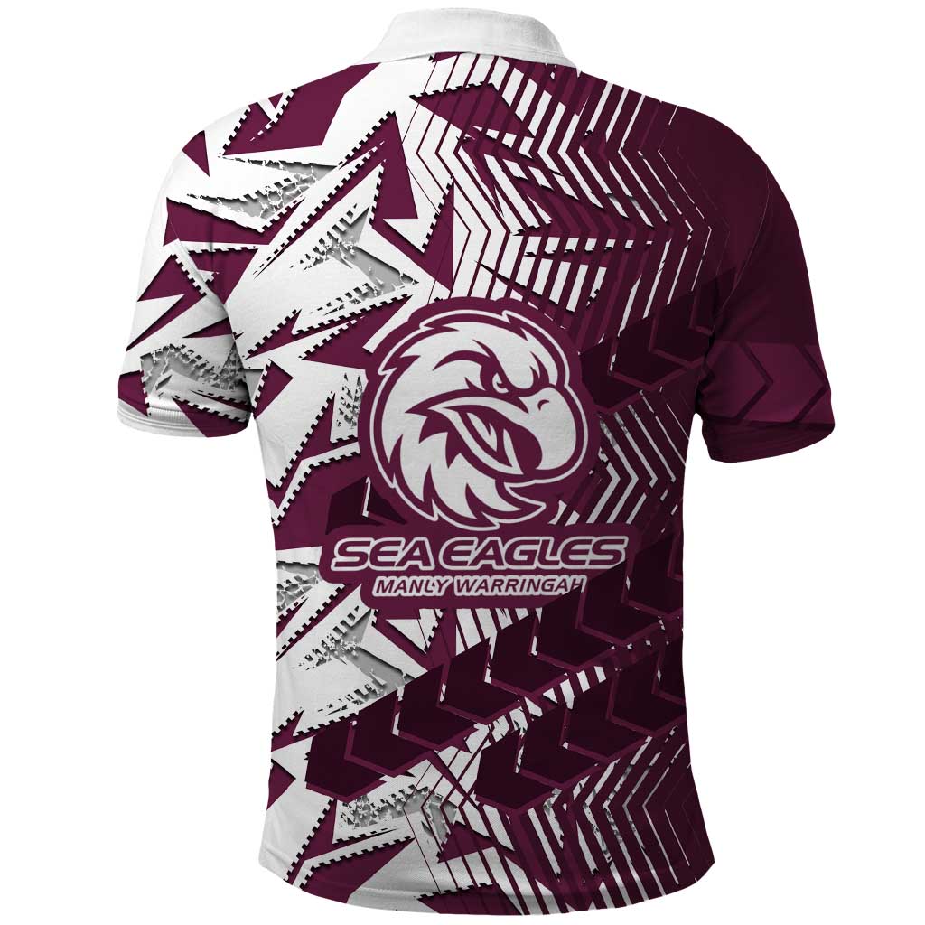 Manly Warringah Sea Eagles Rugby Polo Shirt Fierce Mascot Geometric Tribal Art