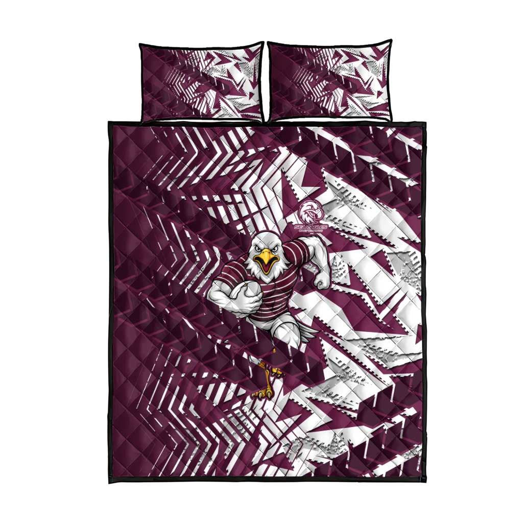 Manly Warringah Sea Eagles Rugby Quilt Bed Set Fierce Mascot Geometric Tribal Art