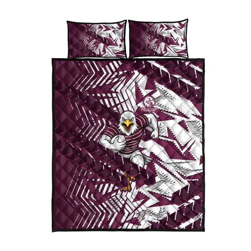 Manly Warringah Sea Eagles Rugby Quilt Bed Set Fierce Mascot Geometric Tribal Art