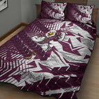 Manly Warringah Sea Eagles Rugby Quilt Bed Set Fierce Mascot Geometric Tribal Art