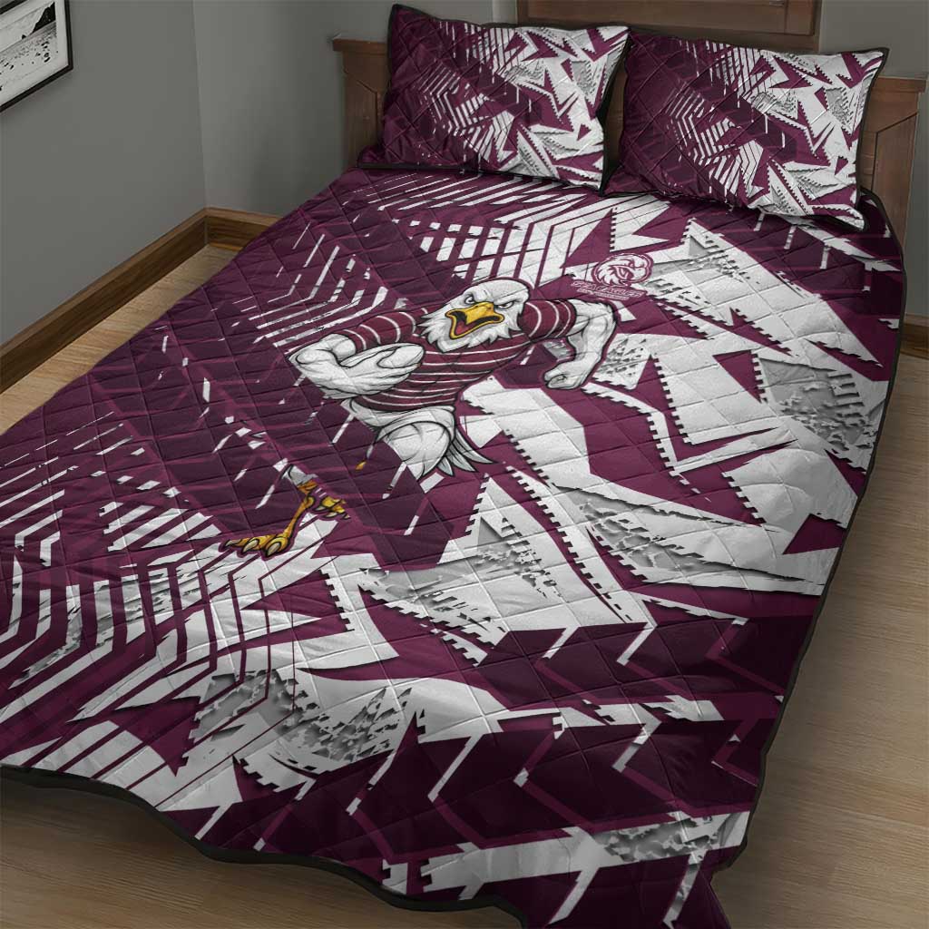 Manly Warringah Sea Eagles Rugby Quilt Bed Set Fierce Mascot Geometric Tribal Art