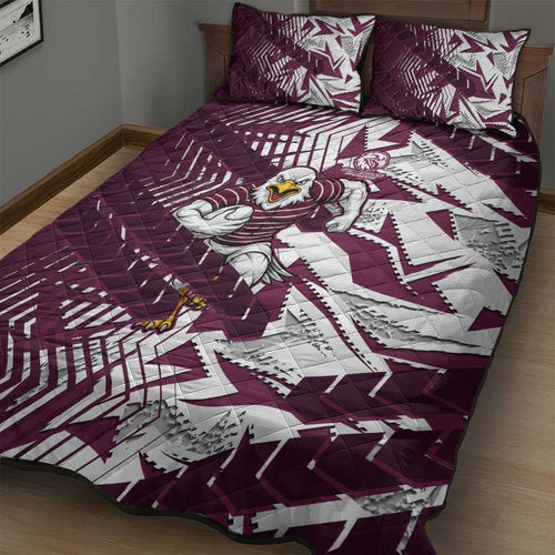 Manly Warringah Sea Eagles Rugby Quilt Bed Set Fierce Mascot Geometric Tribal Art