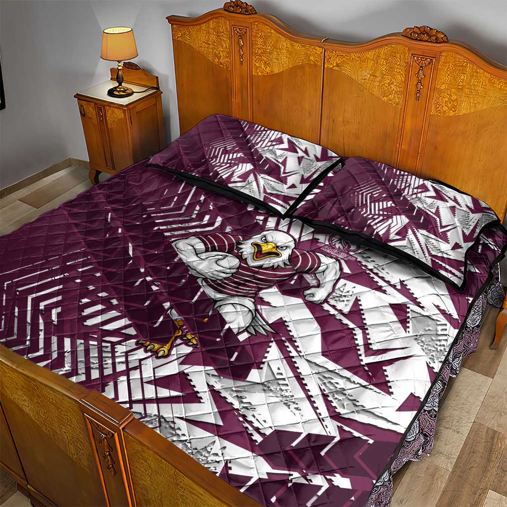 Manly Warringah Sea Eagles Rugby Quilt Bed Set Fierce Mascot Geometric Tribal Art