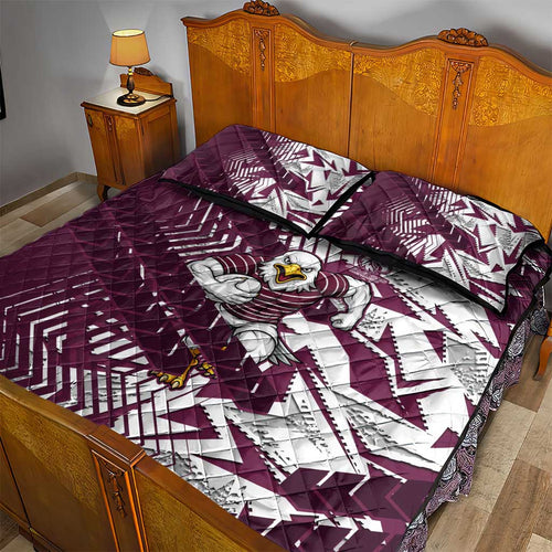 Manly Warringah Sea Eagles Rugby Quilt Bed Set Fierce Mascot Geometric Tribal Art