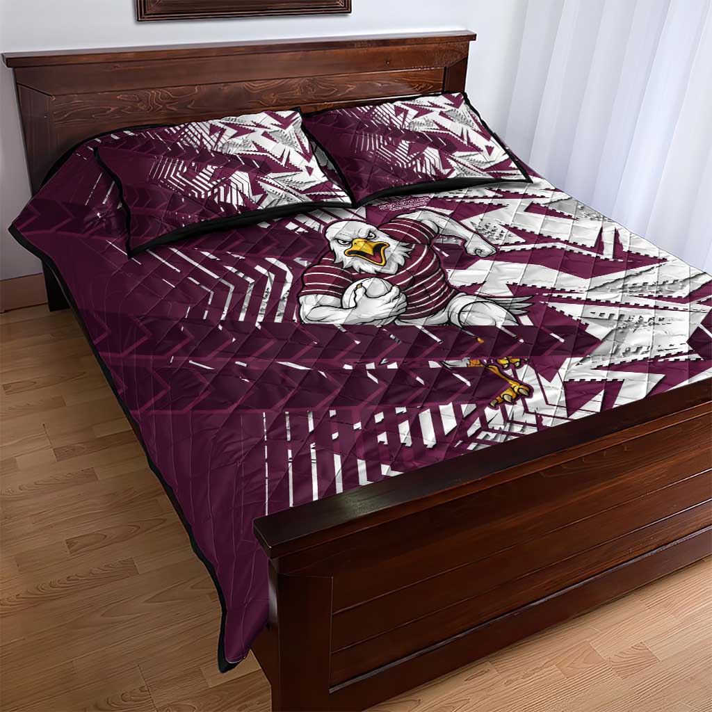 Manly Warringah Sea Eagles Rugby Quilt Bed Set Fierce Mascot Geometric Tribal Art