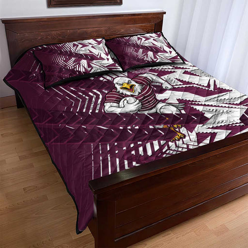 Manly Warringah Sea Eagles Rugby Quilt Bed Set Fierce Mascot Geometric Tribal Art