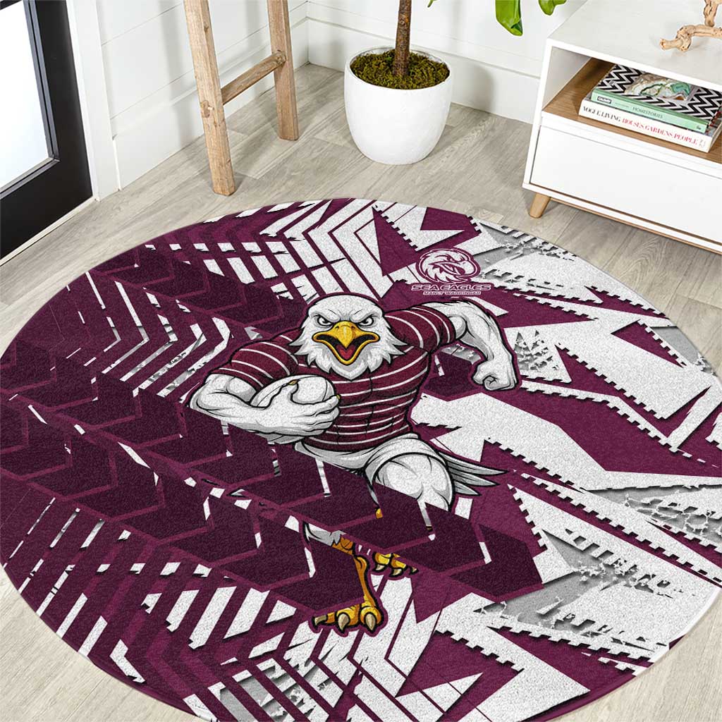 Manly Warringah Sea Eagles Rugby Round Carpet Fierce Mascot Geometric Tribal Art