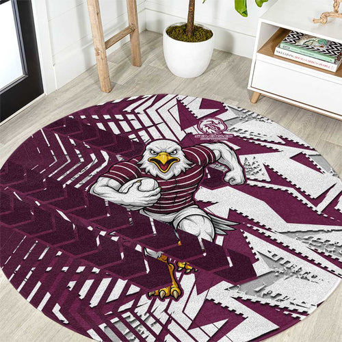Manly Warringah Sea Eagles Rugby Round Carpet Fierce Mascot Geometric Tribal Art